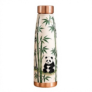 Cute Panda Bamboo Print <b>Copper</b> <b>Water</b> <b>Bottle</b> with <b>Copper</b> Cap Portable Travel Drinkware - Product Image 1