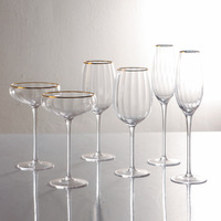 Verre à cocktail à martini côtelé vintage fait à la main en or clair et cristal de luxe pour champagne verres à eau sans pied pour Red Win