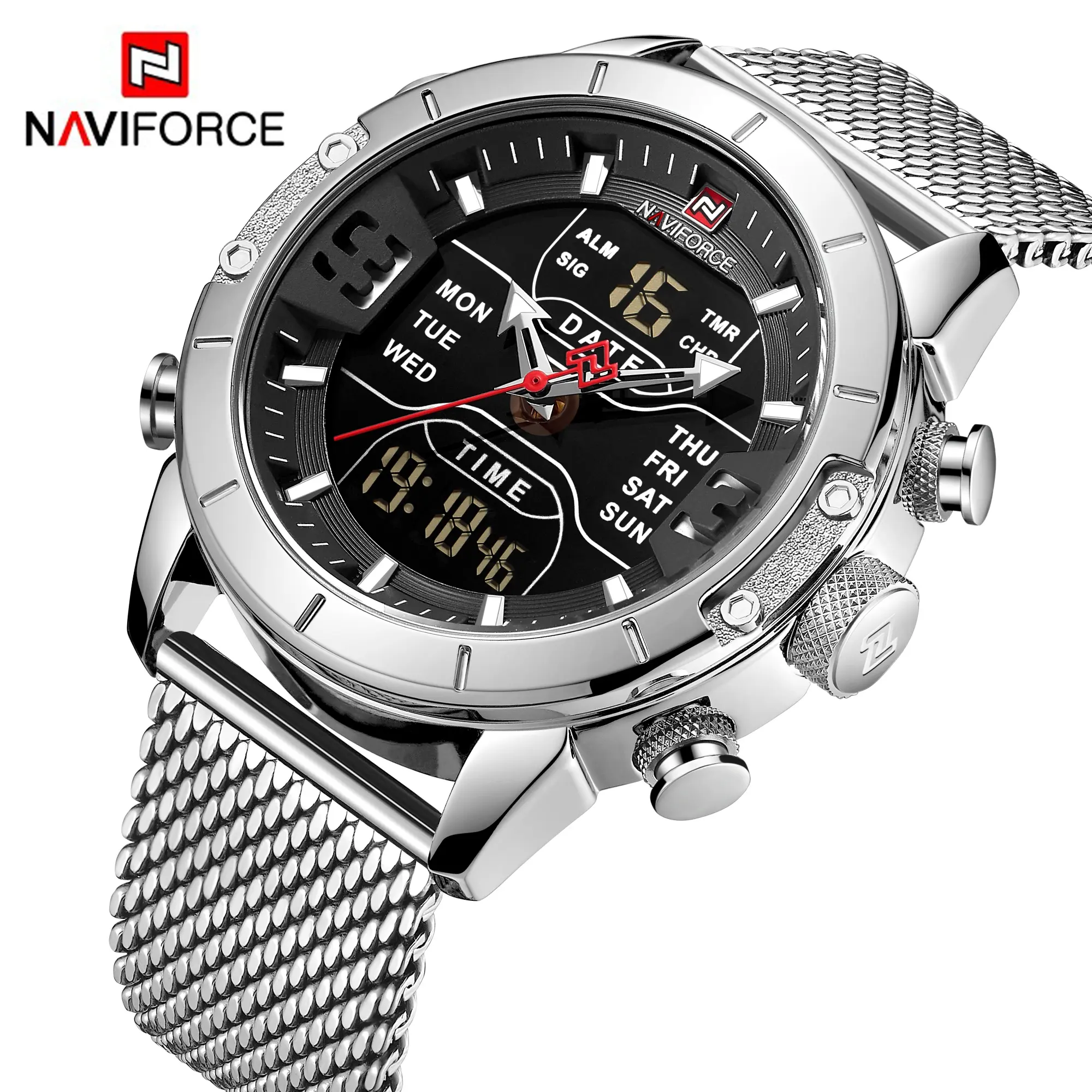 LOW MOQ NAVIFORCE 9153 Sport Analog Digital Watches Men Luxury Stainless Steel Watches Digital Waterproof Man Watch