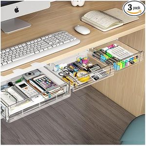 Under Desk Drawer Organizer <b>Slide</b> Out Desk Drawer Organizer Clear <b>Plastic</b> Drawer Under Desk for Office Stationery Storage Box - Product Image 2