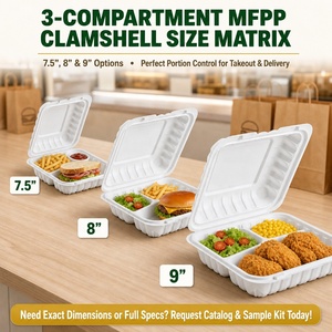Vassoio da Asporto Personalizzato in <span class=keywords><strong>Plastica</strong></span> PP a 3 Scomparti da 1100ml, Contenitore per Alimenti Usa e Getta Adatto al Microonde con Coperchi - Product Image 2
