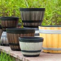 Pot de fleurs en résine épaissie de style nordique, imitation tonneau de vin extra-large, avec trous de drainage - Résistant à la corrosion et durable