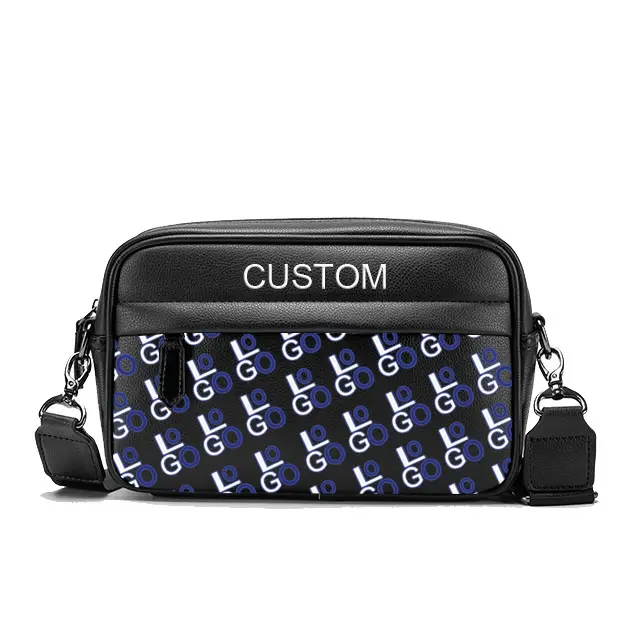 Low MOQ Custom Brand Luxury Designer Pattern LOGO Unisex PU Leather Cross-body 1 Leather Messeng Bags For Men's Shoulder Bags