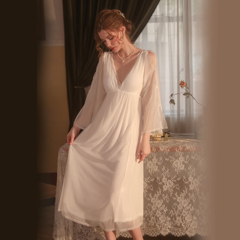 Best Selling Long Transparent Night Gown Sexy Sheer Lace Design