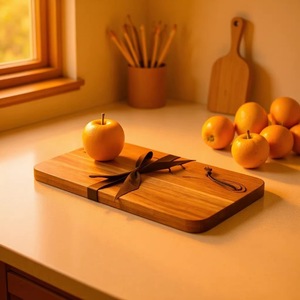 Ensemble de couteaux à pain en bois, planche à découper rectangulaire en bois massif durable pour trancher les baguettes et les toasts, utilisation en camping - Product Image 1