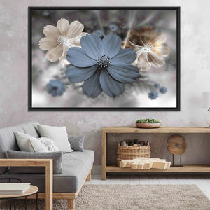 Modern Floral Canvas Art: Elegant Gray Bedroom Decor Print,<b>BLACK</b> <b>FRAMED</b> CANVAS - Product Image 3