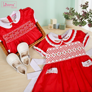 Magnifique robe rouge smockée pour petites filles, design personnalisé, motif géométrique, 100% coton, style décontracté, certifiée OEKO-TEX, non toxique, ODM - Product Image 3