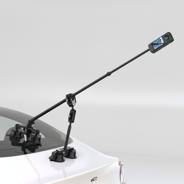 Aluminum Alloy Extendable Selfie Stick Suction Cup Car Windshield Camera Mount with Adapter for GoPro Insta360 DJI Action Camera