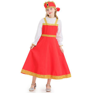 Para Amazon, vestido rojo largo de estilo de comercio exterior para niñas, ropa de actuación étnica rusa, vestido de baile de escenario para niñas, dos piezas falsas - Product Image 5
