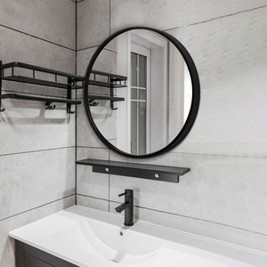 Decorative Framed Wall Solid <strong>Wooden</strong> <strong>Round</strong> Bathroom <strong>Mirror</strong> with Black Colored Frame - Product Image 4