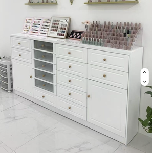 Factory Custom Modern Durable Wood Eco-Friendly Optional Color <b>Nail</b> Salon Mirror Station with Multiple Storage Space - Product Image 4