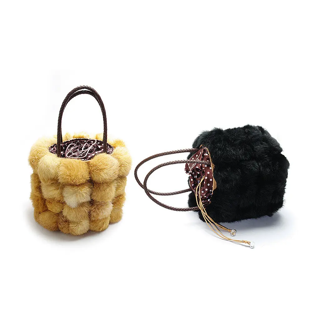 top quality women bags elegant fashion black handbag wholesale price fur tote bag handbag
