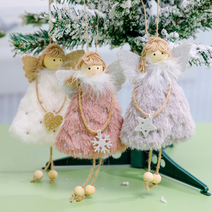 Adornos Colgantes de Muñeca Ángel de Peluche para Festivales, Diseño con Alas Brillantes para Árbol de Navidad, Decoración Interior del Hogar - Product Image 1
