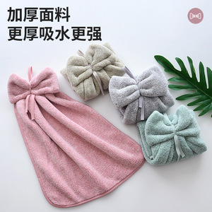 Youhe <b>Hand</b> <b>Towel</b> 35x34cm Coral Fleece Bow Design For Bathroom Kitchen - Product Image 2