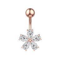 Acier chirurgical 14G 316L Acier Inoxydable Nef Ventre Anneau Femmes Fleur Inset Diamant Zircon Dangle Nombril Anneaux Bijoux