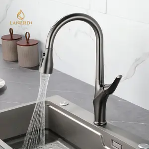 upc cupc Single Handle Swan Hole Matte Black Pull Down Spring Kitchen Sink Faucet With Faucet Hole Cover Kitchen Sink Faucet