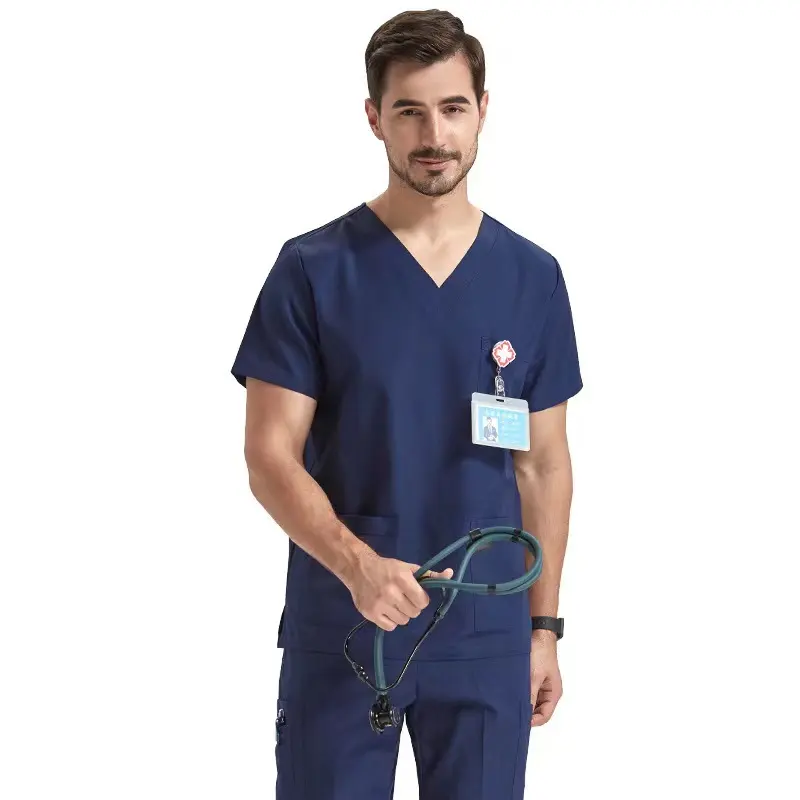 Jinteng elegante uniforme médico conjuntos bolsillos elásticos enfermera spandex tela personal ropa para el hospital