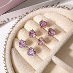 Cute Small Jewelry Pink Stone Zircon Cz Heart <b>Stud</b> <b>Earrings</b> for Girl and Women - Product Image 1