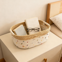 Panier de rangement de forme ovale en corde de coton Panier tressé tissé pour vêtements et pépinière pour le stockage domestique