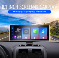 Moniteur à écran tactile 8.1 pouces 4K + 1080P sans fil Carplay Android Auto Bluetooth compatible Dash Cam haut-parleur intégré
