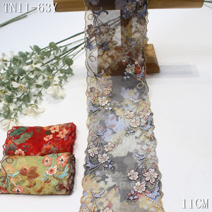 Nhỏ moq 11cm màu đỏ xám căng đầy màu sắc in vải tuyn thêu ren <span class=keywords><strong>TRIM</strong></span> sang trọng sáng bóng hoa biên giới ren <span class=keywords><strong>TRIM</strong></span> cho may - Product Image 1