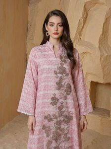 Nouvelle Robe Musulmane en Polyester à Motifs Floraux, Vêtement du Moyen-Orient, Jalabiya à Manches Longues, Longueur <span class=keywords><strong>Cheville</strong></span>, Robe Arabe - Product Image 4