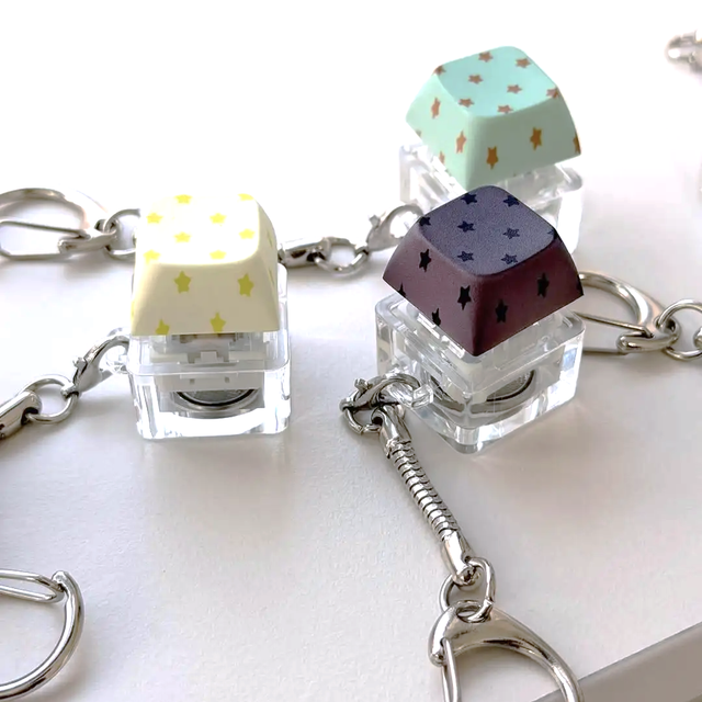 One Key Transparent Colorful Mechanical Keyboard Fidget Keychain Led Light Press Button Switch Keycap Keychain Stress Relief Toy