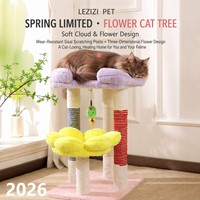 Mobilier pour chat compact à deux niveaux, avec maisonnette pour chat à motif floral, arbre d'activités multi-niveaux et griffoir en sisal, idéal pour chatons et gain de place