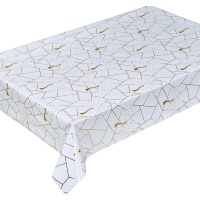 Nappe de table en PVC de luxe dorée à motifs géométriques avec imprimé floral stylisé, imperméable et anti-taches