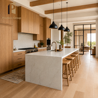 Meubles de cuisine en placage de chêne, finition grain de bois naturel, pour projets de villas de luxe