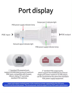 Cámara de Seguridad para Exteriores con Alimentación POE Extendida de 100 Mbps, IP66 Impermeable, 1 Puerto a 2 Puertos Full-Duplex, Asignación Inteligente de Puertos, Fuente de Alimentación POE de 30 W - Product Image 1