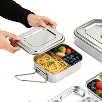 Boîte à lunch bento coréenne en acier inoxydable 304, compartiment unique, 1-3L, écologique, anti-fuite, portable