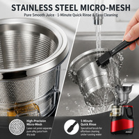 Extracteur de jus lent domestique avec goulotte d'alimentation large de 130 mm, moteur DC 250W, rendement élevé de 75% en jus, couvercle en maille d'acier inoxydable, facile à nettoyer