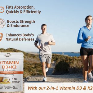 Cápsulas Blandas de Vitamina D3 de Alta Potencia 5000 UI + 100mcg K2 (como MK-7) de Marca Privada OEM para la Salud Ósea y Cardíaca, Fábrica Certificada GMP - Product Image 5