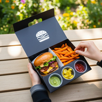Boîte en papier personnalisée écologique et biodégradable avec pelliculage mat pour traiteur, idéale pour shawarma, snacks de fête, plateaux de collations et frites