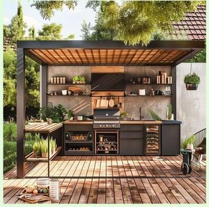 2024 stile popolare a forma di L da esterno in <span class=keywords><strong>acciaio</strong></span> inossidabile mobile da <span class=keywords><strong>cucina</strong></span> intelligente da <span class=keywords><strong>cucina</strong></span> con piano di lavoro in pietra - Product Image 4