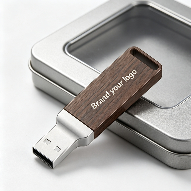 New Eco-friendly Wooden Metal USB 2.0 Flash Drive 64GB/32GB/16GB High-Speed CE/RoHS Certified 10-Year Data Retention UM218 Slim
