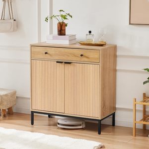 <span class=keywords><strong>Buffet</strong></span> de style farmhouse Mericonia, armoire <span class=keywords><strong>à</strong></span> 2 portes cannelées, étagères réglables, 1 tiroir de rangement, écologique, pour <span class=keywords><strong>salle</strong></span> <span class=keywords><strong>à</strong></span> <span class=keywords><strong>manger</strong></span> et salon - Product Image 1