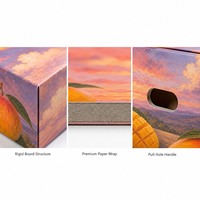 Boîte cadeau rigide personnalisée pour emballage de mangues de qualité supérieure, avec couvercle et base à motif peinture à l'huile coucher de soleil, vente en gros