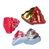 Boîte de Noël personnalisée en métal de qualité alimentaire d'usine pour cadeau paquet de bonbons et de biscuits Grand gâteau de Noël Boîte en fer blanc de Noël rose
