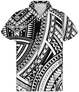 Polynesian 사용자 정의 로고 폴로 셔츠 유아 남성 스트라이프 셔츠 남성 버튼 드레스 셔츠 여름