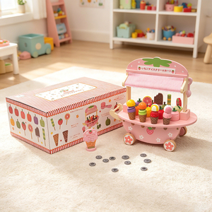 Monterrori Toy Nuovo Carretto Gelati in Legno Giocattolo da Cucina per Bambini, Gioco <span class=keywords><strong>di</strong></span> Imitazione Negozio <span class=keywords><strong>di</strong></span> Frutta e Dessert a Cartoni Animati per Bambini - Product Image 4