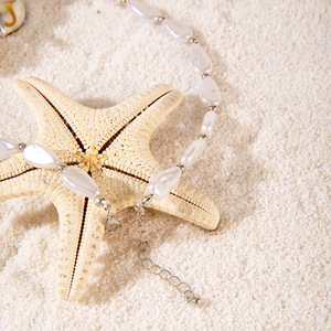 Collana <span class=keywords><strong>con</strong></span> Ciondolo a Forma di Stella Marina in Conchiglia <span class=keywords><strong>con</strong></span> Perla Sintetica e Catena in Bambù Esagerata per Donne - Regalo - Product Image 4