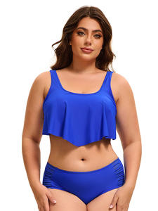 European American Women's Stylish <b>One</b>-<b>Piece</b> Fitness Swimwear <b>Sexy</b> Solid Pattern Print Beachwear Cut-Out Back Design Plus Size - Product Image 3