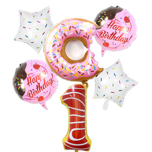 Set de 6 Globos de Aluminio con Forma de Donut y Número, Decoración para el Primer Cumpleaños de Bebé - Product Image 2