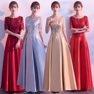 뜨거운 판매 가운 신부의 어머니 드레스 골드 샴페인 컬러 새틴 이브닝 가운 여성용 긴 보라색 파티 드레스