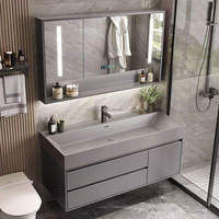 Meuble-lavabo de salle de bain moderne de luxe en bois écologique avec vasque en pierre et miroir intelligent pour hôpitaux, villas, hôtels et appartements - Vente en gros