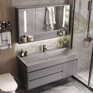 Wholesale Modern Luxury Wooden <b>Bathroom</b> <b>Vanity</b> Cabinet with Melamine Board Wash Basin Sink Furniture 2024 Hot Sale Wall Hung - Product Image 4