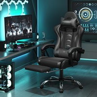 Chaise de jeu ergonomique de qualité supérieure avec coussin lombaire de massage noir, chaise de jeu vidéo professionnelle pour PC avec contrôleur de massage et haut-parleurs