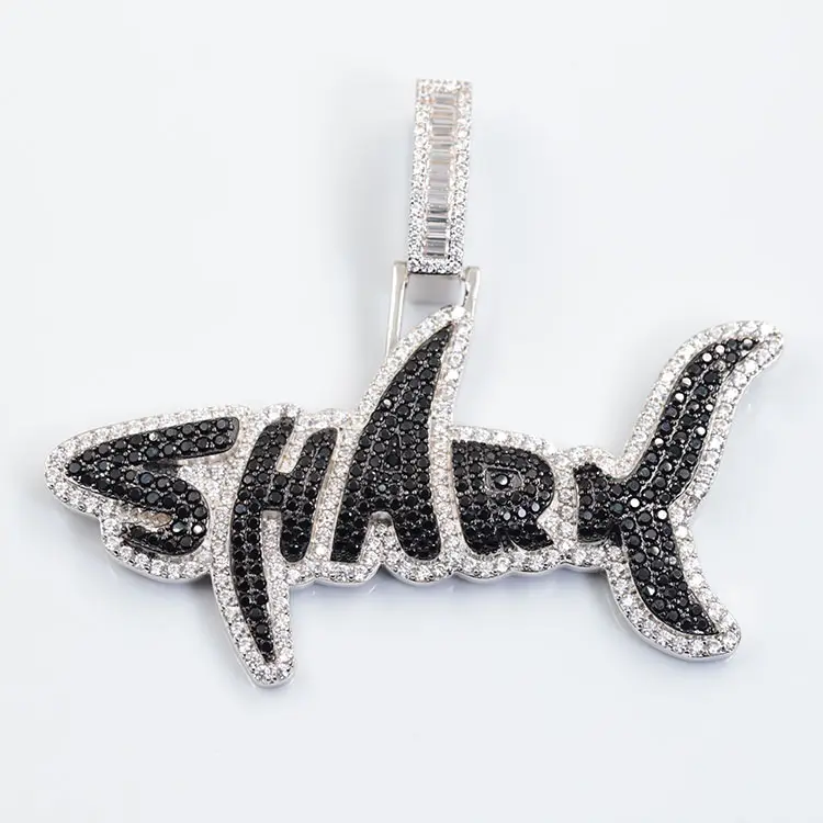 Großhandel Shark Charm vereist Anhänger Kupfer mit 5A CZ Diamant für Messing HipHop Schmuck